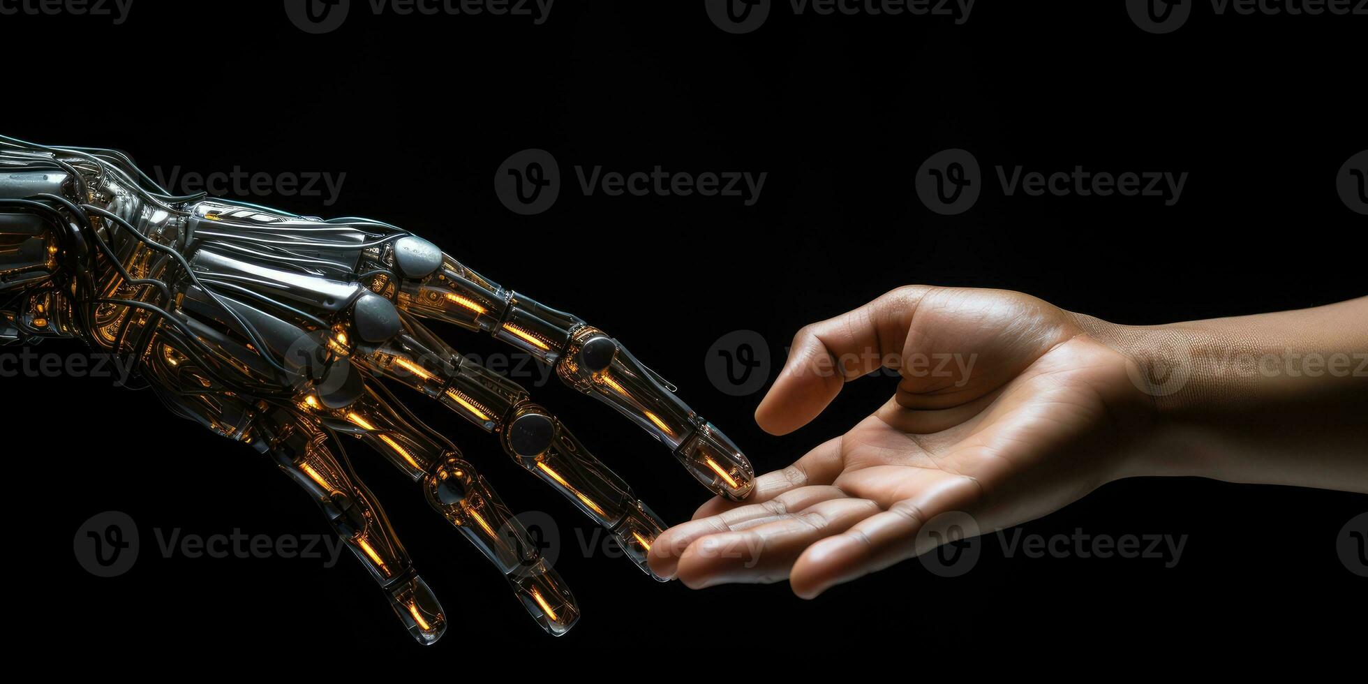 Handshake Robot and human. Modern technologies. Generative AI photo