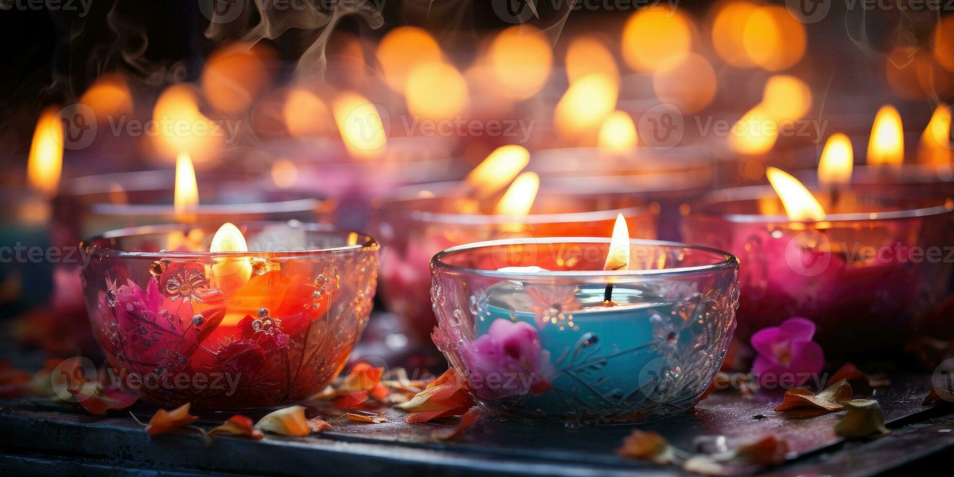 Pink candles, romantic background. Generative AI 30326582 Stock Photo