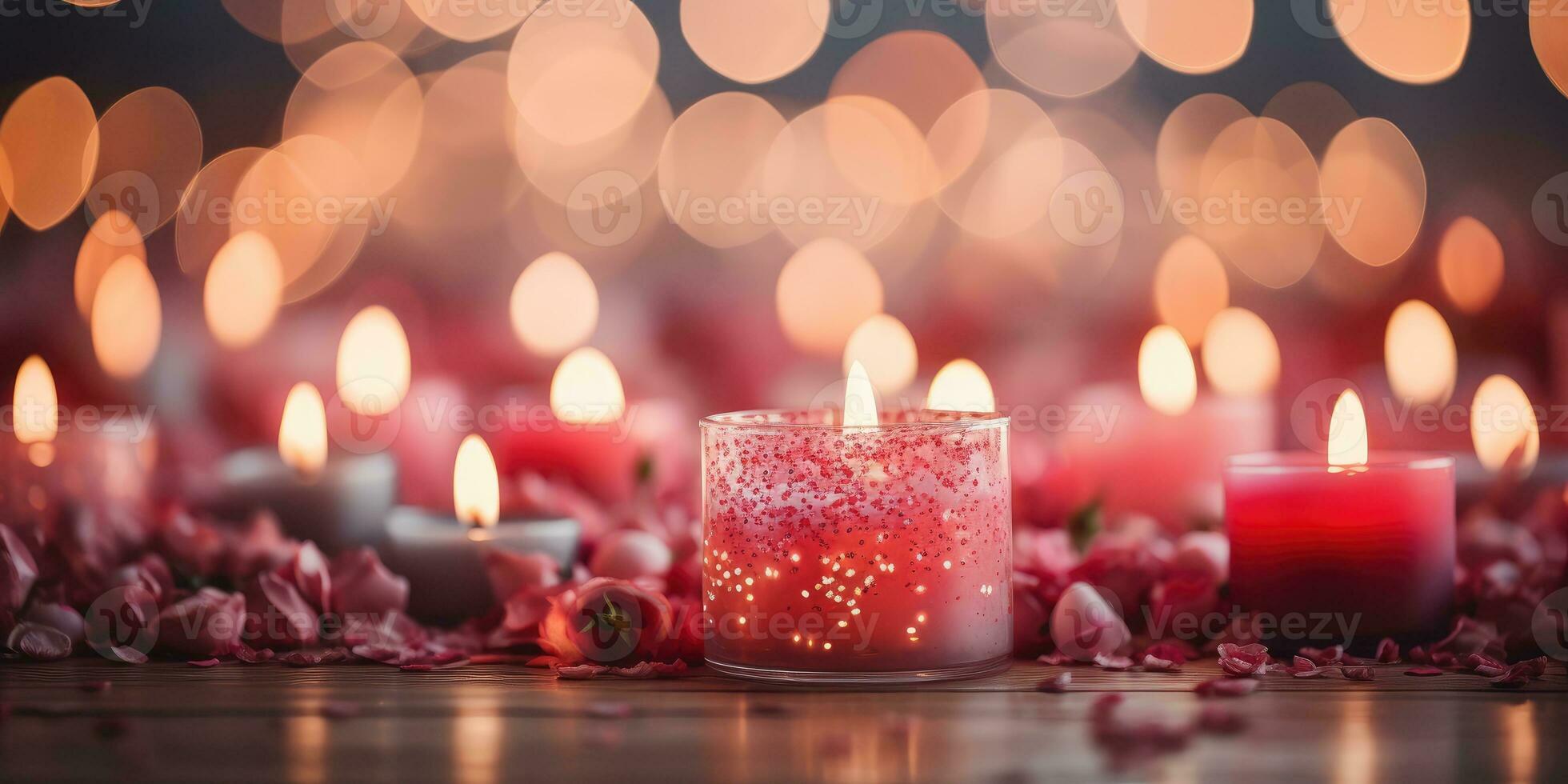 Pink candles, romantic background. Generative AI photo