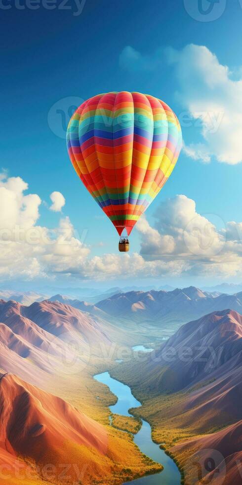 Balloon flight. Beautiful background, travel theme. Generative AI photo