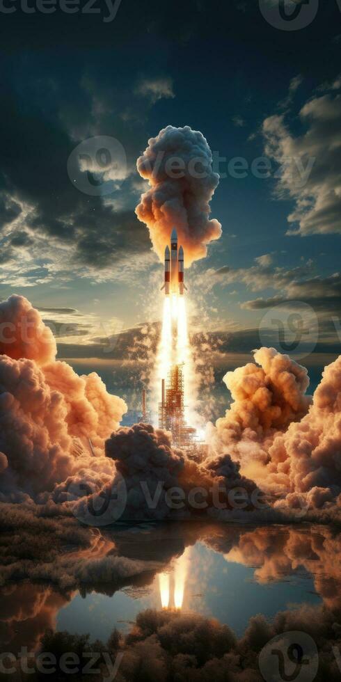 Rocket launch into space. Generative AI photo