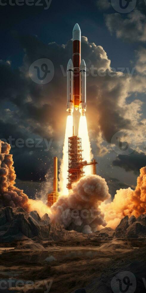 Rocket launch into space. Generative AI photo