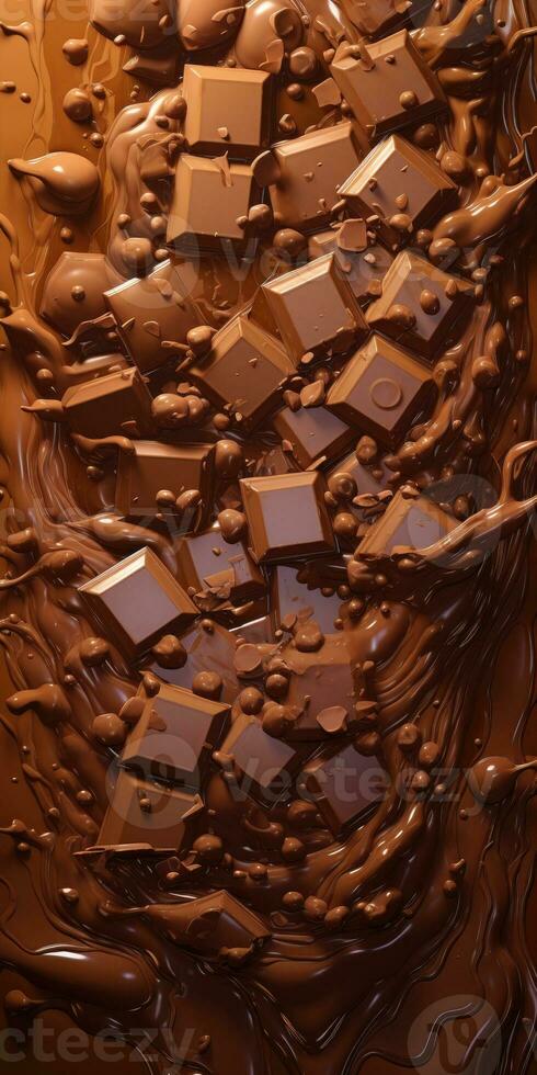 Bar of chocolate on a dark background. Sweetness. Generative AI photo