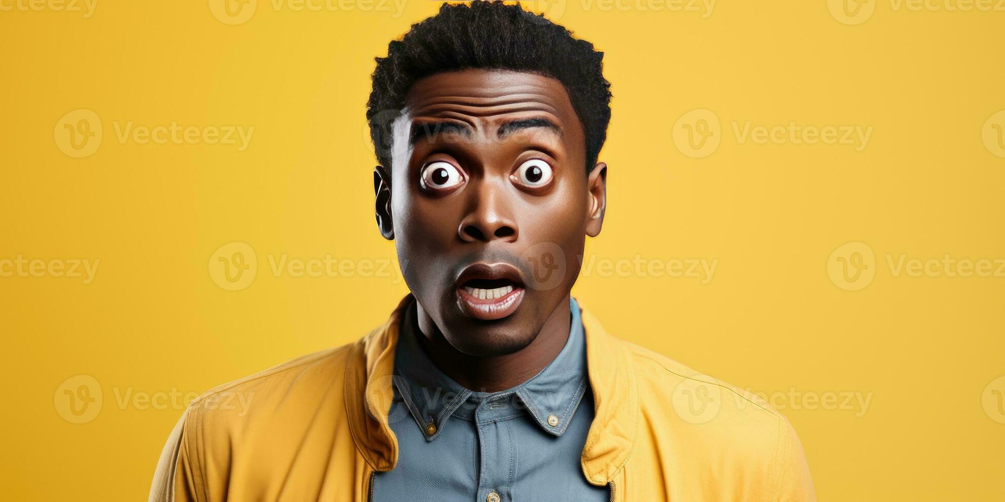 Portrait African man close-up on a yellow background. Generative AI photo