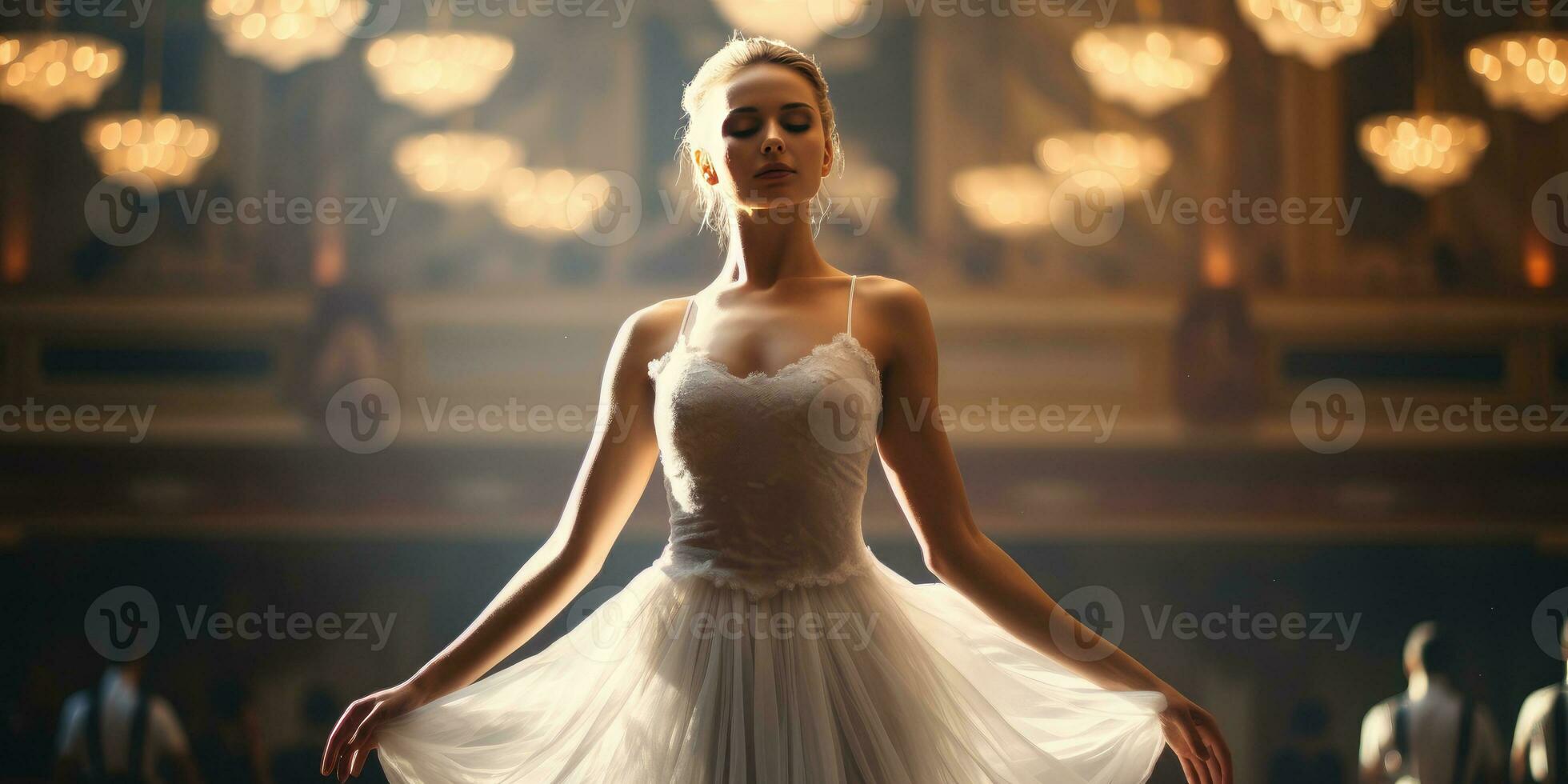 Girl ballerina dancing on stage. The girl is doing ballet. Generative AI photo