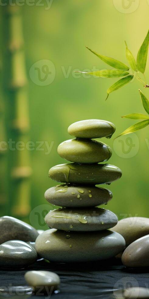 Bamboo and stones, spa salon concept, background. Generative AI photo