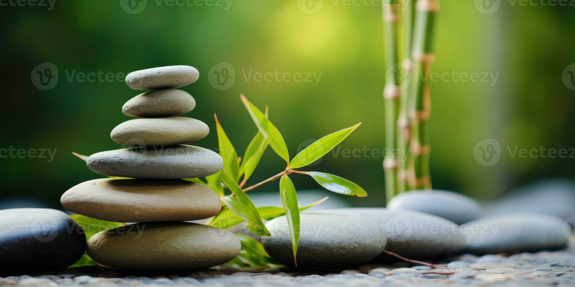 Bamboo and stones, spa salon concept, background. Generative AI photo