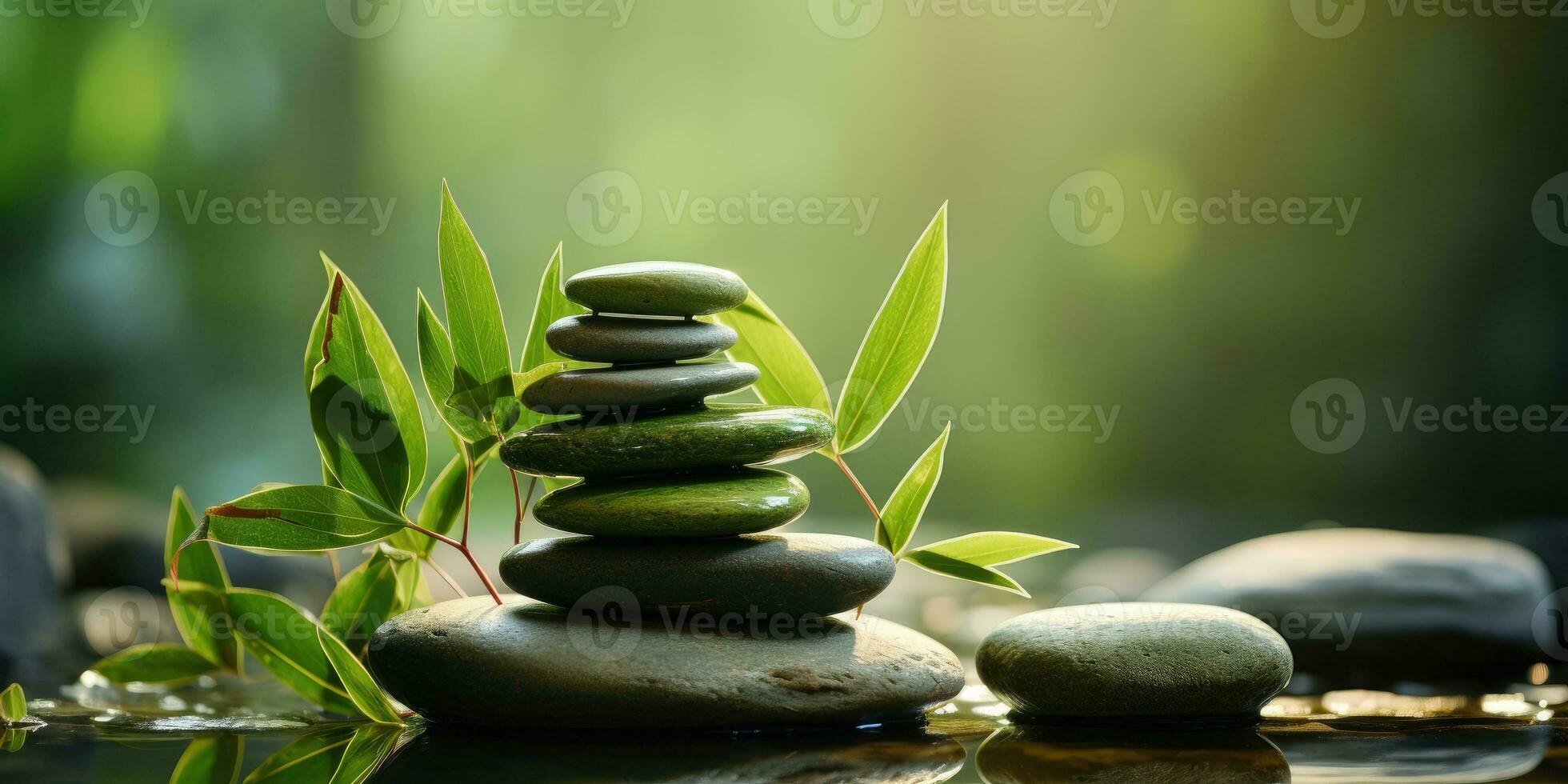 Bamboo and stones, spa salon concept, background. Generative AI photo