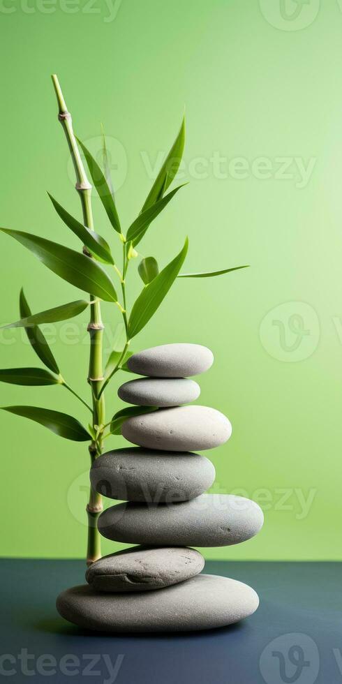 Bamboo and stones, spa salon concept, background. Generative AI photo