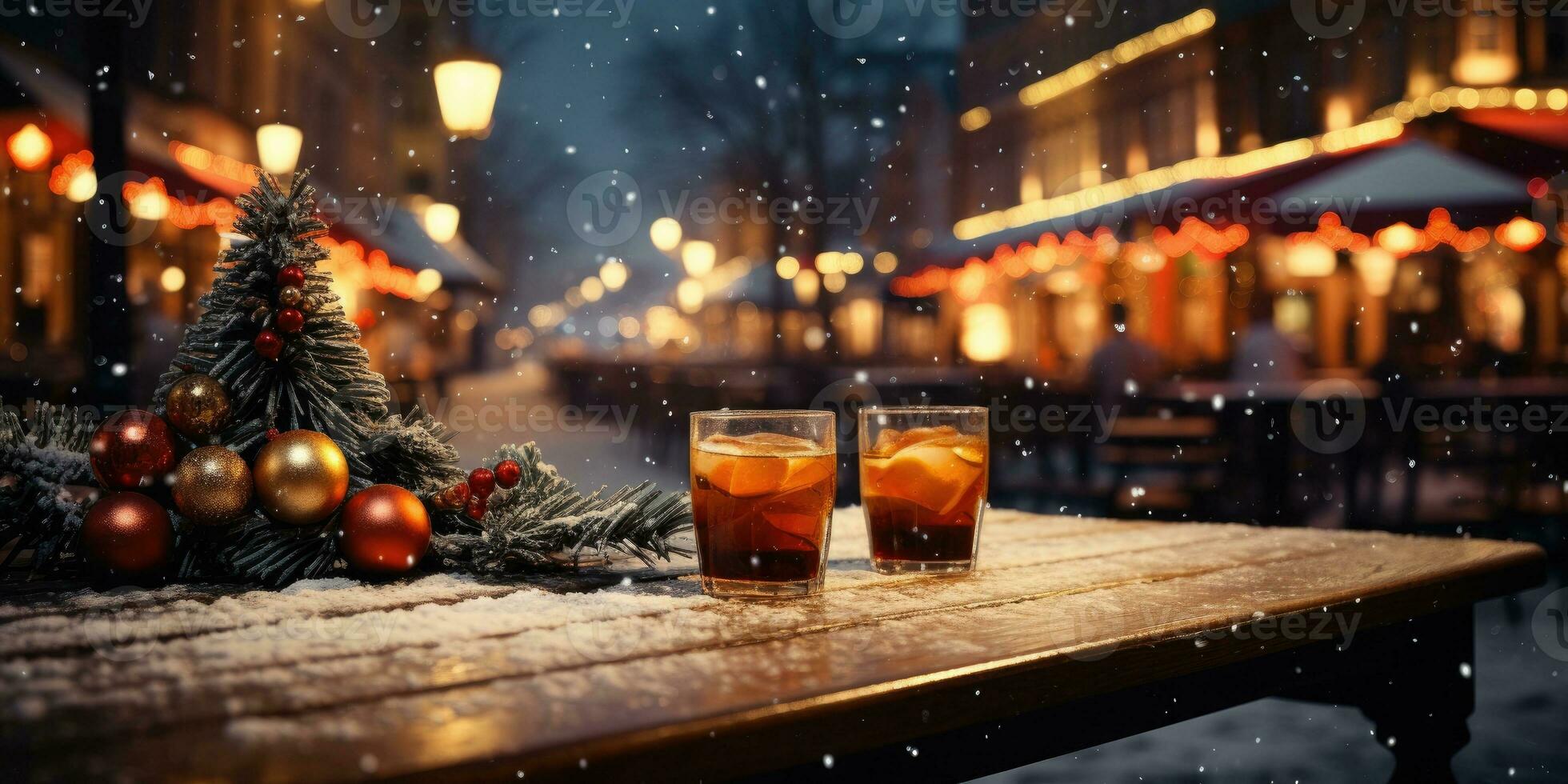Mulled wine on a wooden background, place for text, product, Christmas background. Generative AI photo