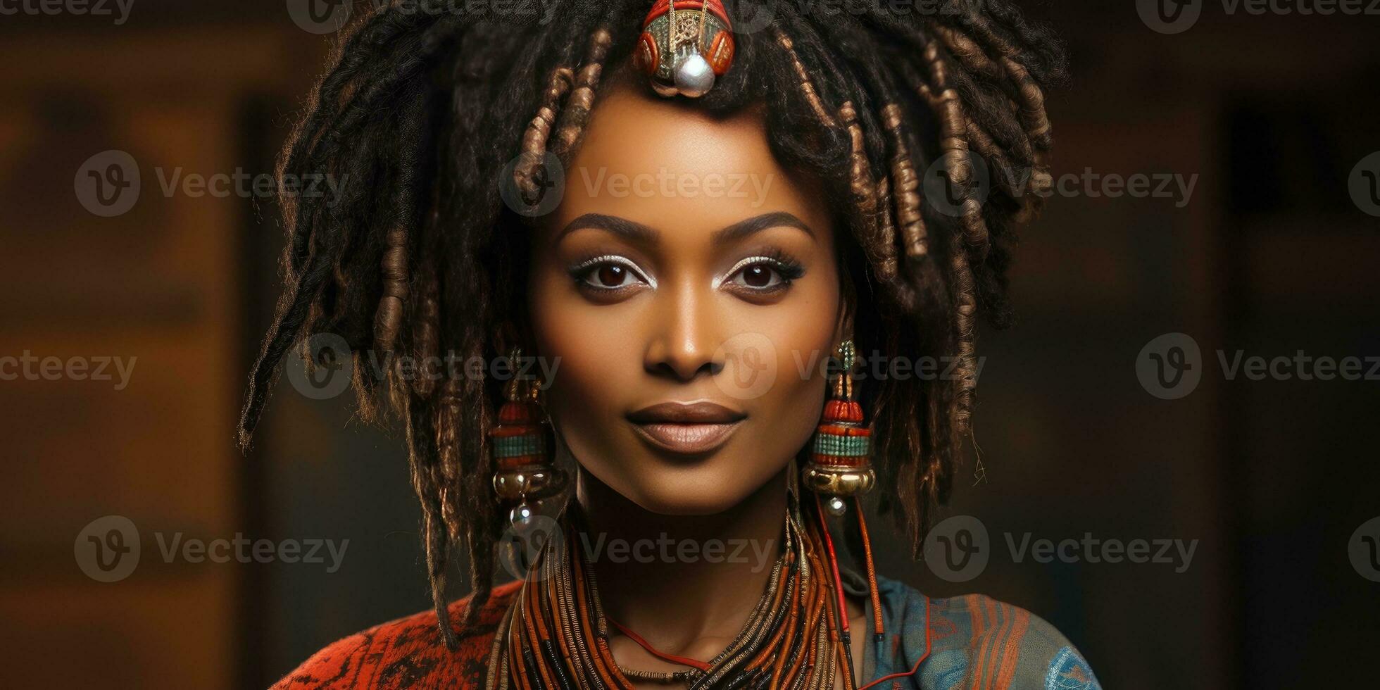 closeup beautiful portrait of american woman with dreadlocks. Generative AI photo