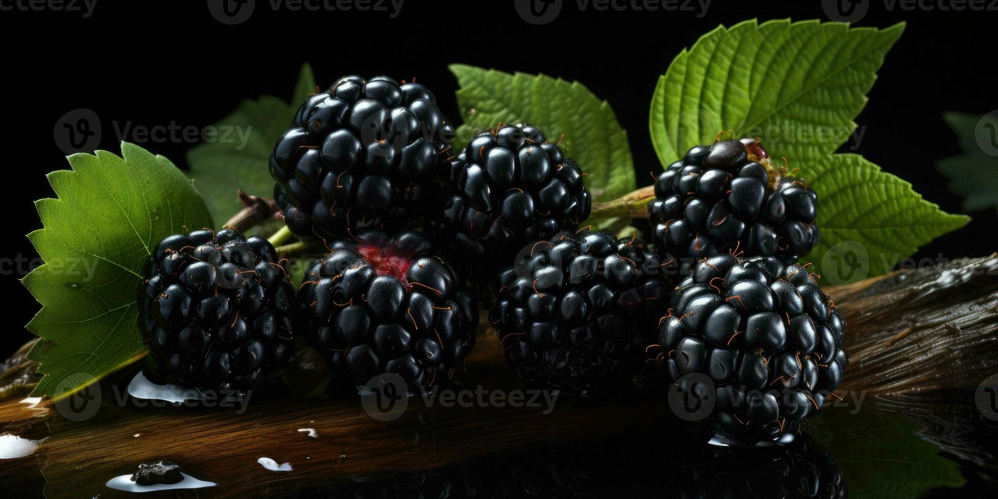 ripe and unripe blackberry on a bush with selective focus. Generative AI photo