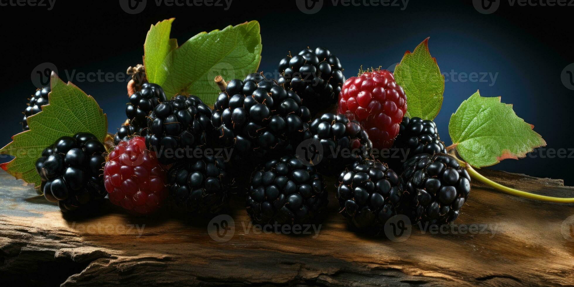 ripe and unripe blackberry on a bush with selective focus. Generative AI photo