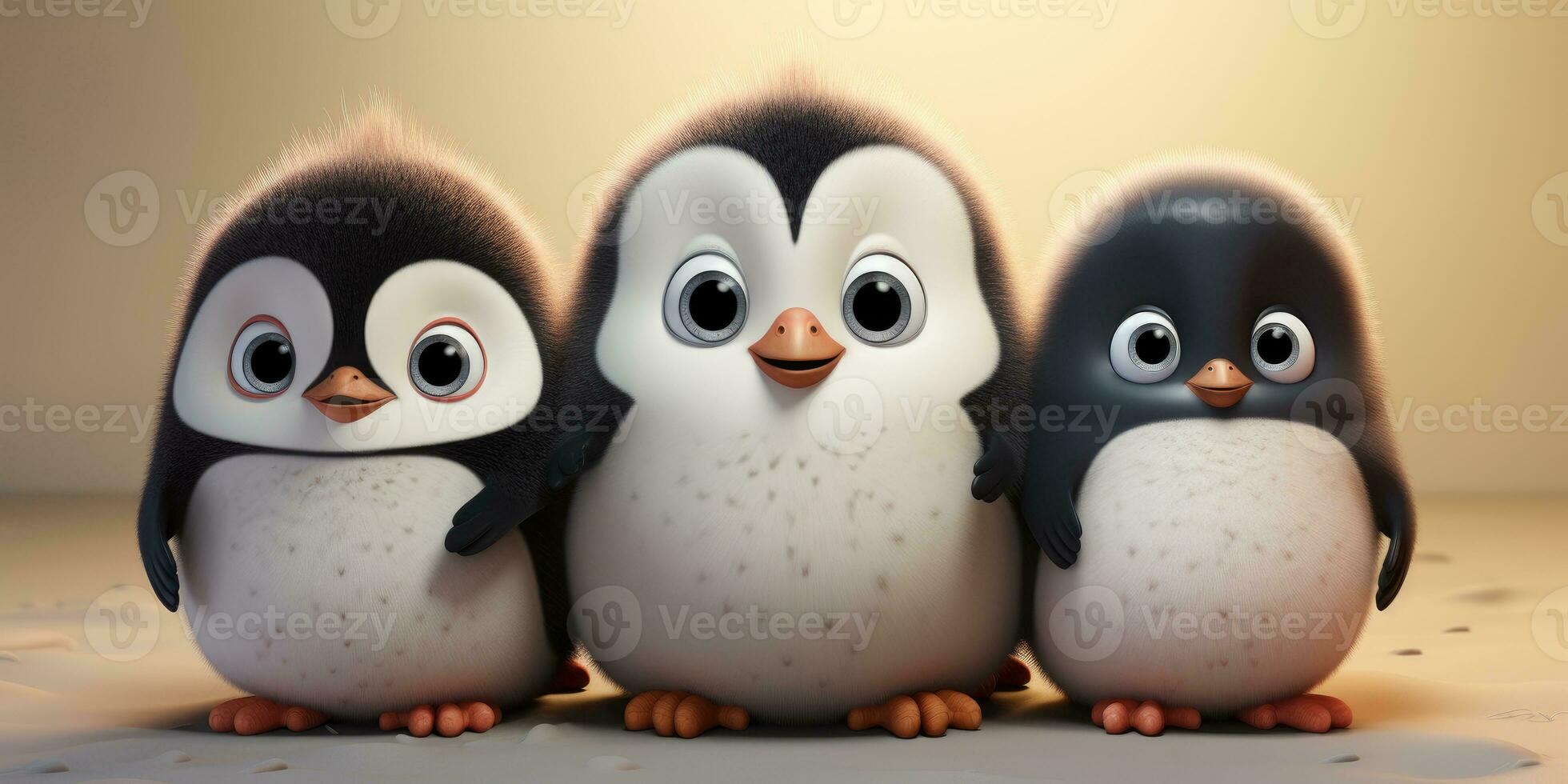 Cute and funny penguins winter, cartoon. Animal world. Generative AI photo