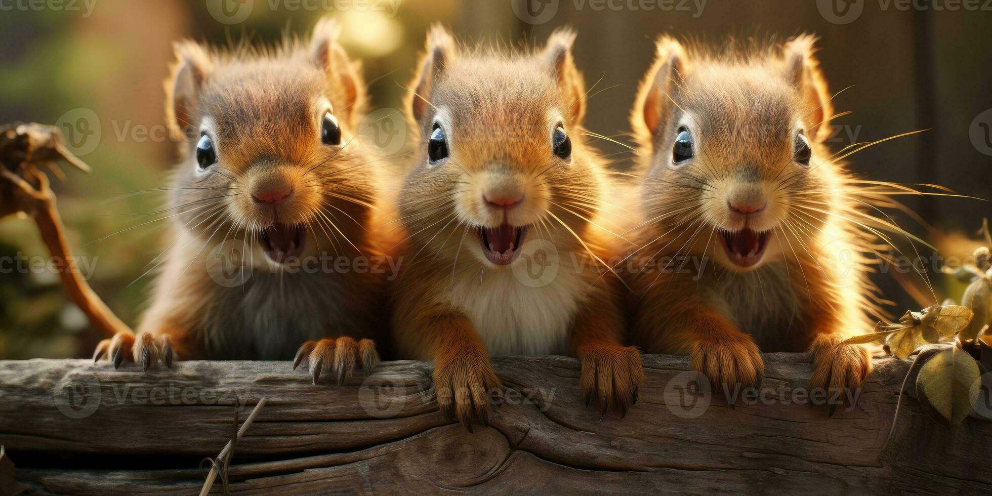 lot of funny baby squirrels in the autumn forest. Animal world. Generative AI photo