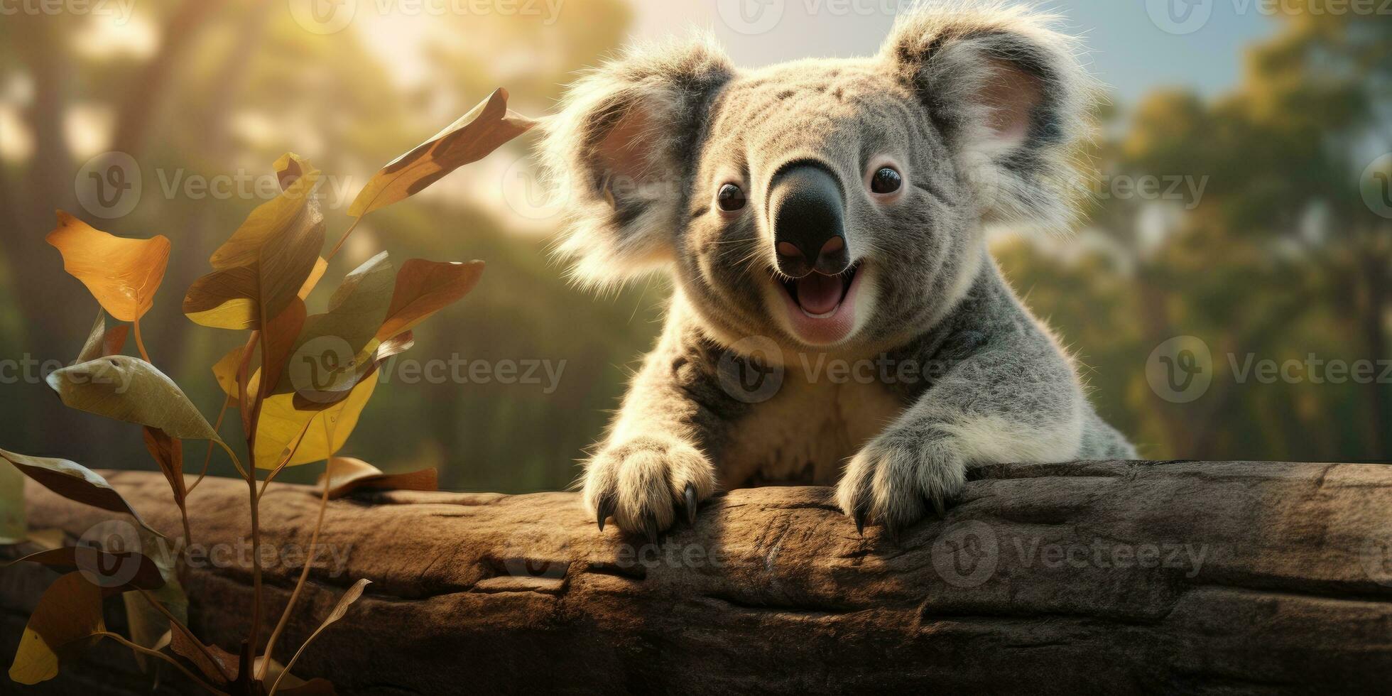 Cute koala on a tree close-up. Generative AI photo