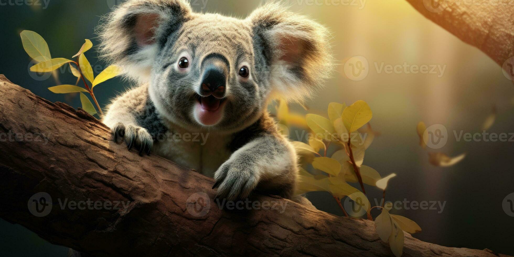 Cute koala on a tree close-up. Generative AI photo