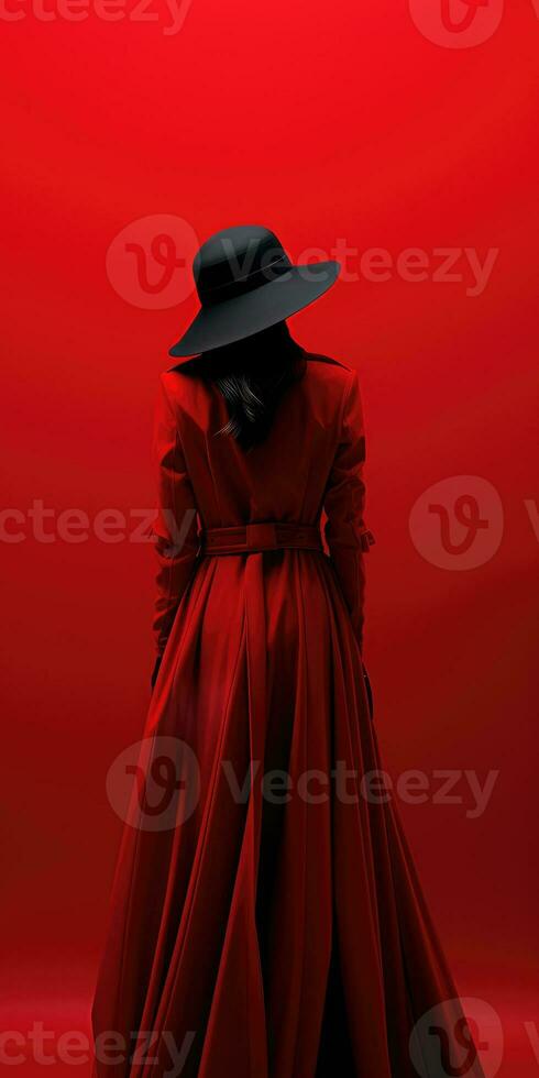 Silhouette of a girl on red background, minimalism. Place for text. Generative AI photo