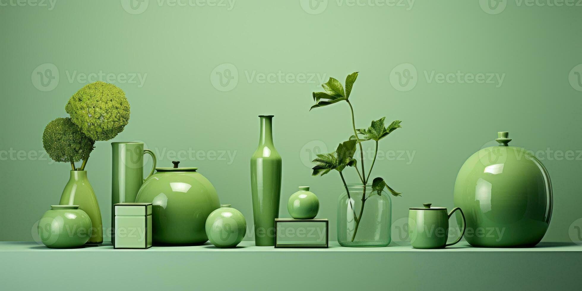 composition of green objects on a green background. Generative AI photo