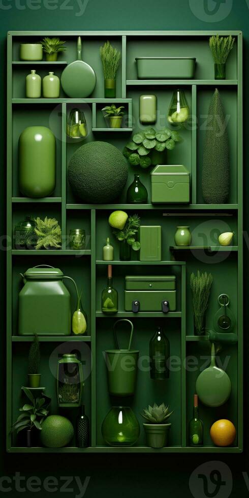 composition of green objects on a green background. Generative AI photo