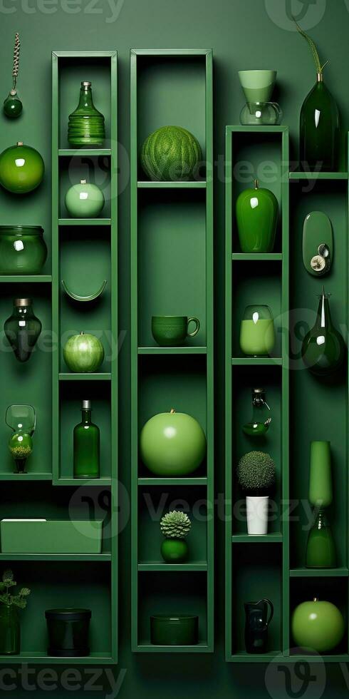 composition of green objects on a green background. Generative AI photo