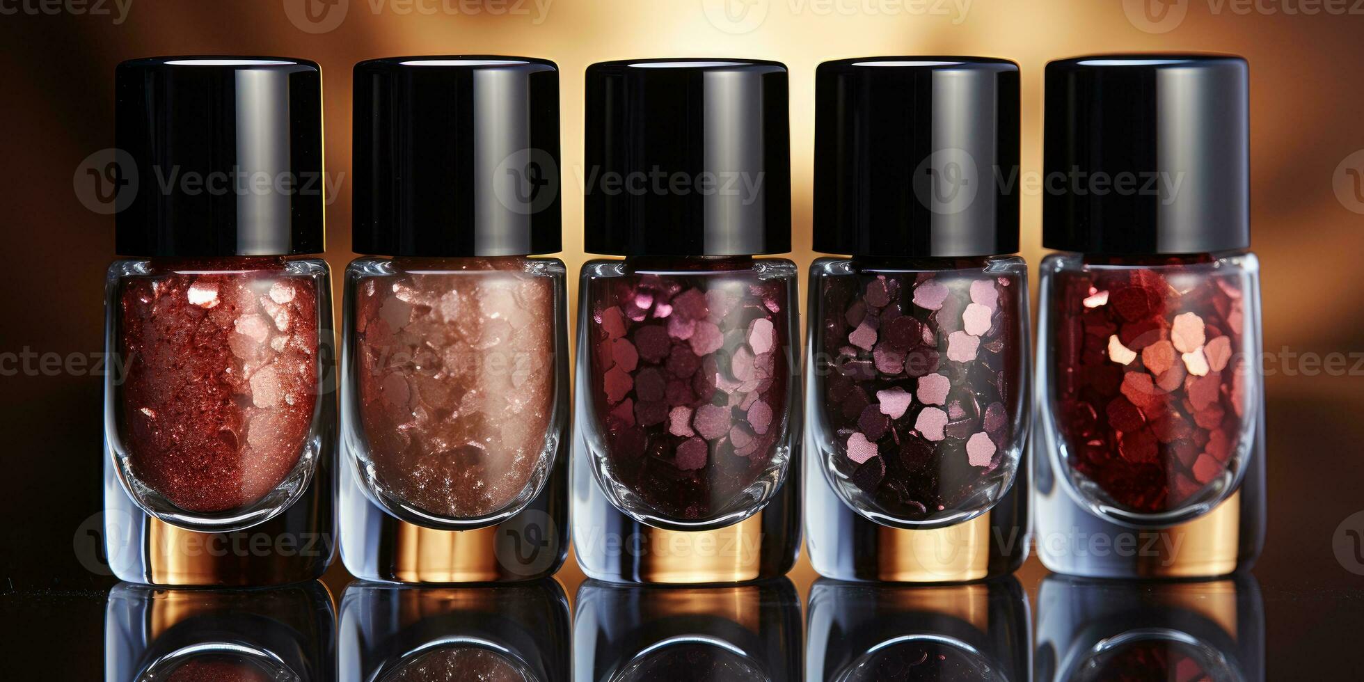 assortment of nail polishes, different colors, flowers glitters. Generative AI photo