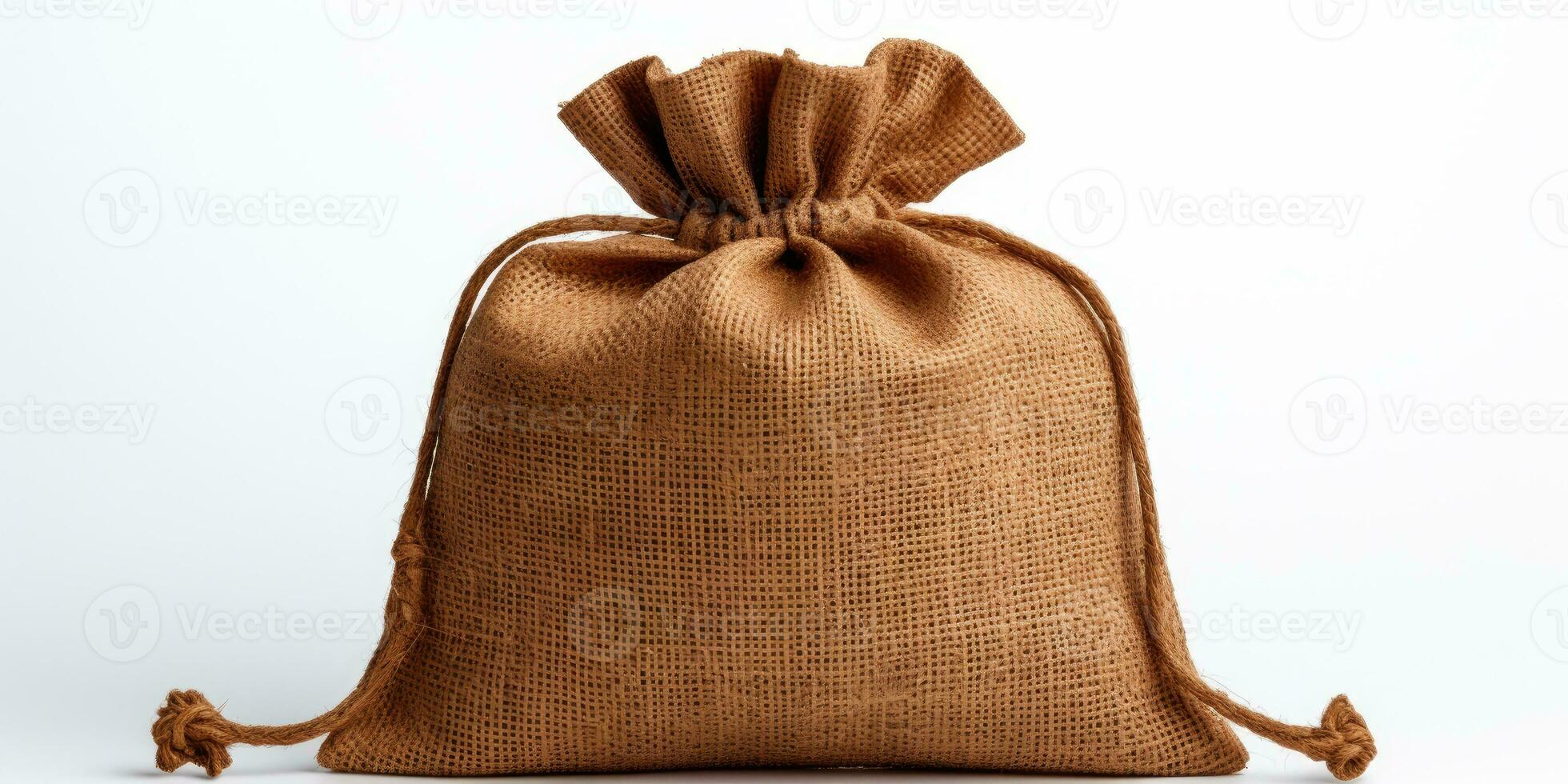 Empty burlap sack isolated on white background. Generative AI photo