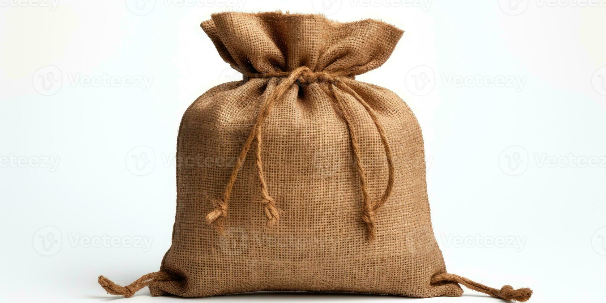 Textile - burlap sack isolated on white background. Generative AI photo