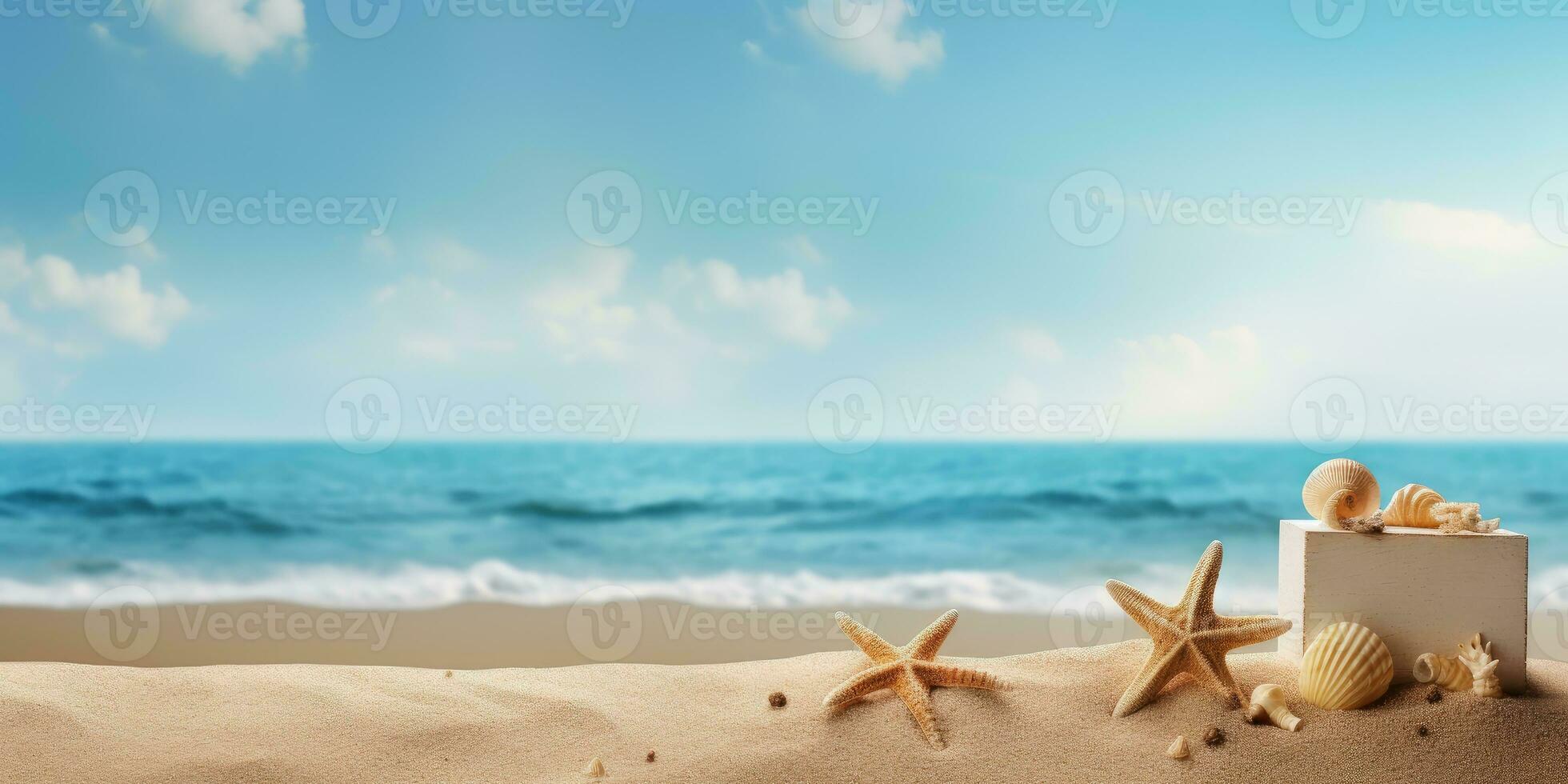 starfish on the sand against the backdrop of a wave. Generative AI photo