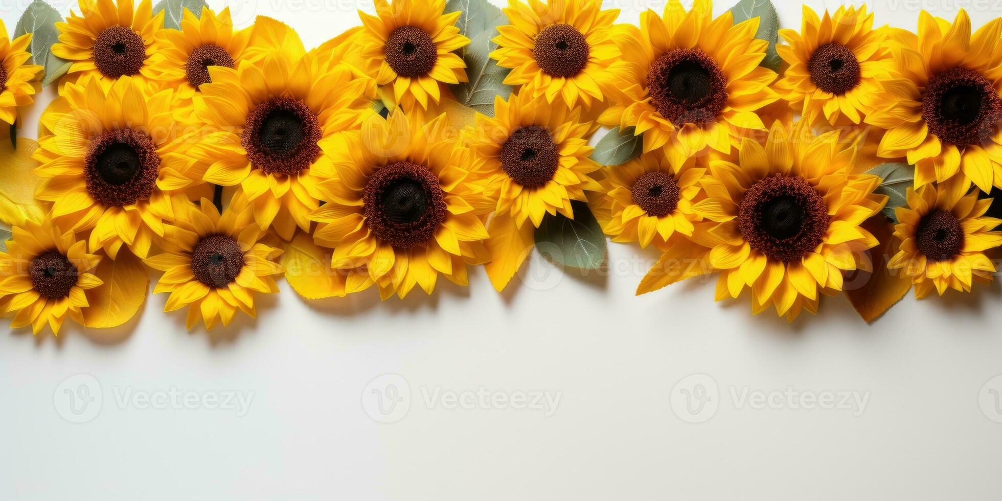 Sunflowers on a white background, space for text. Generative AI photo