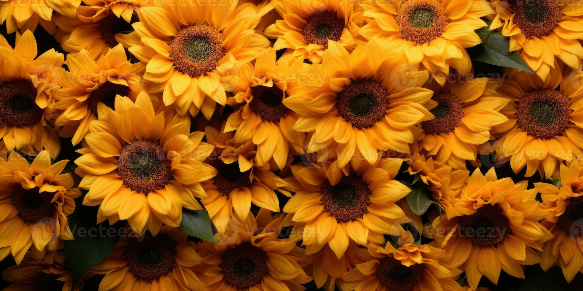 Bright image of blooming sunflowers close-up. Generative AI photo