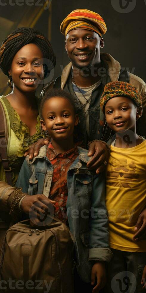 African family at the airport. Travel and vacation. Generative AI photo