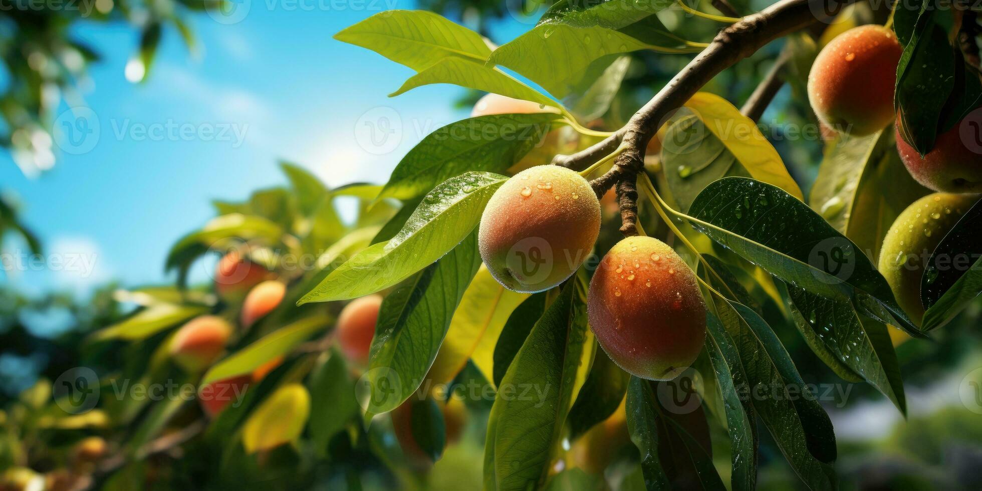 de cerca de mangos colgando mango granja, agrícola industria concepto. generativo ai foto