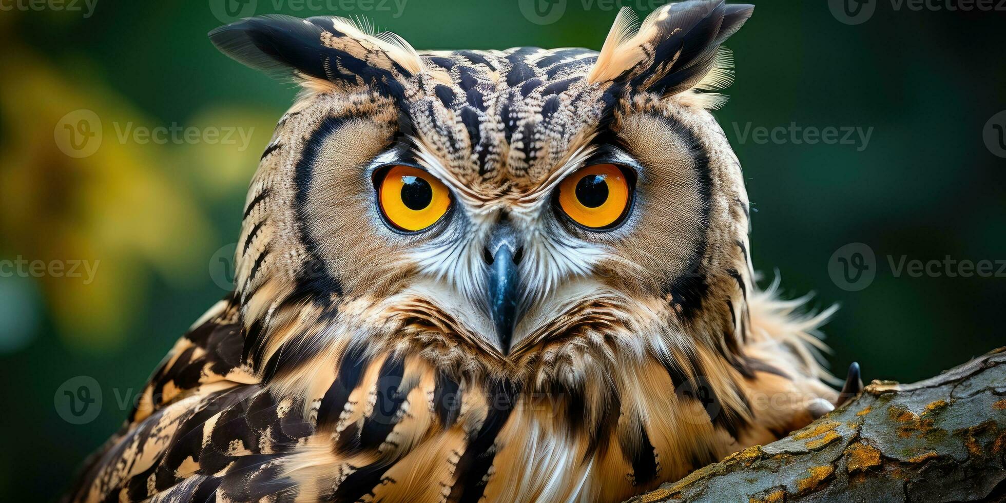Close-up photo of an owl. Bird in the forest. Generative AI