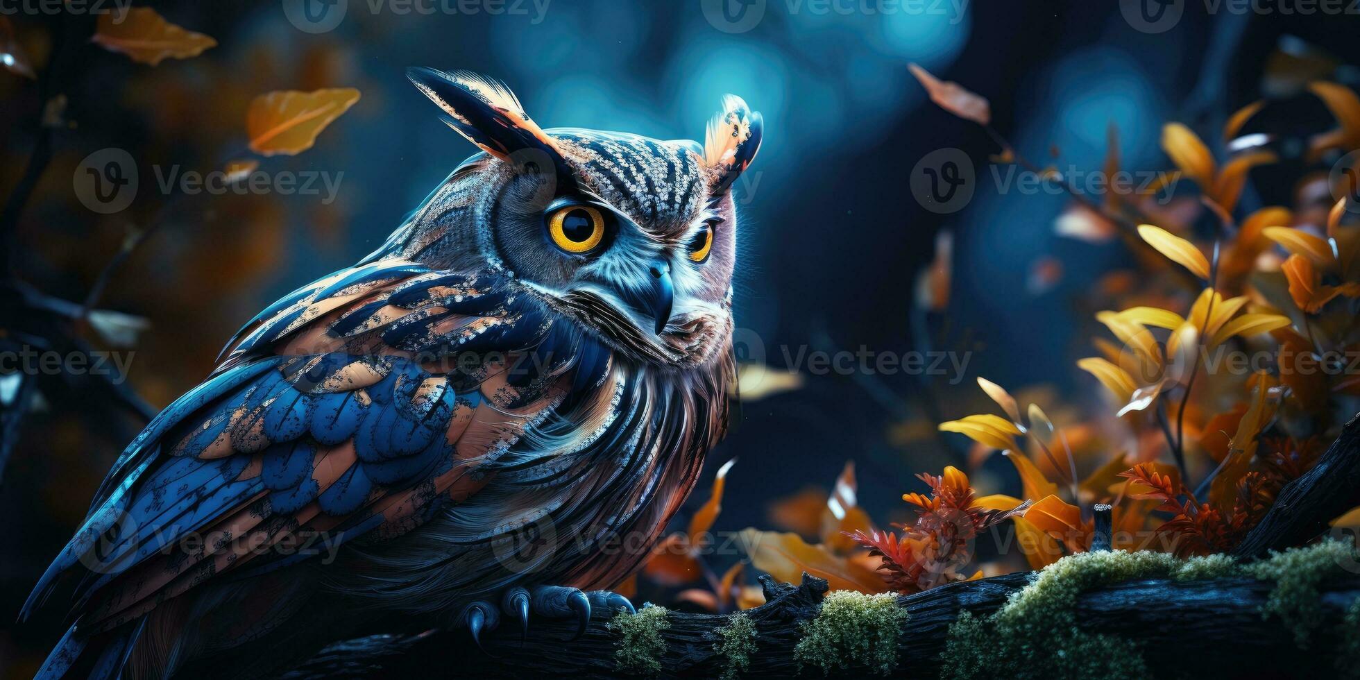 Close-up photo of an owl. Bird in the forest. Generative AI