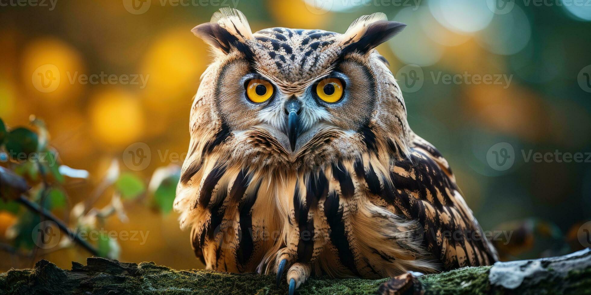 Close-up photo of an owl. Bird in the forest. Generative AI