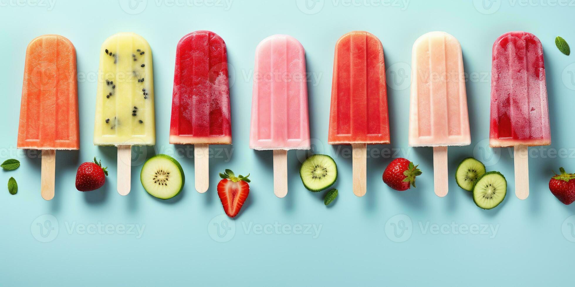 Fruta paleta de hielo en un ligero antecedentes. generativo ai foto