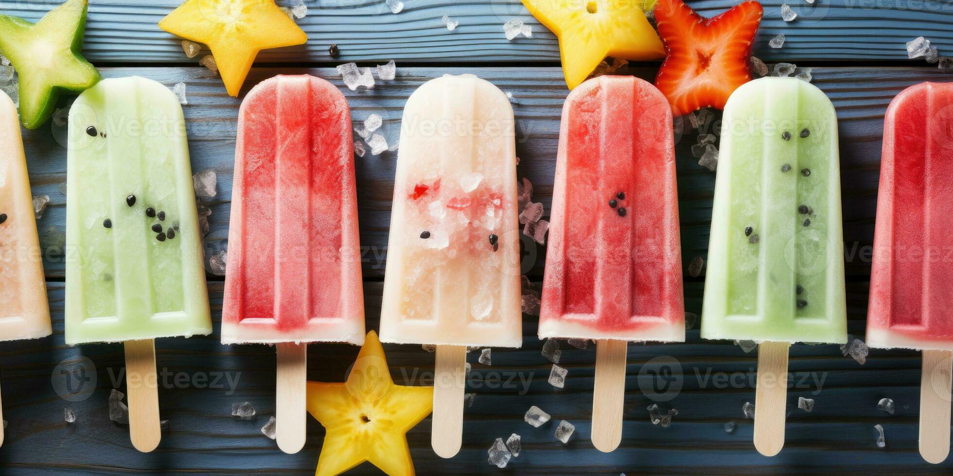 Fruit popsicle on a dark background, juicy fruits. Generative AI photo