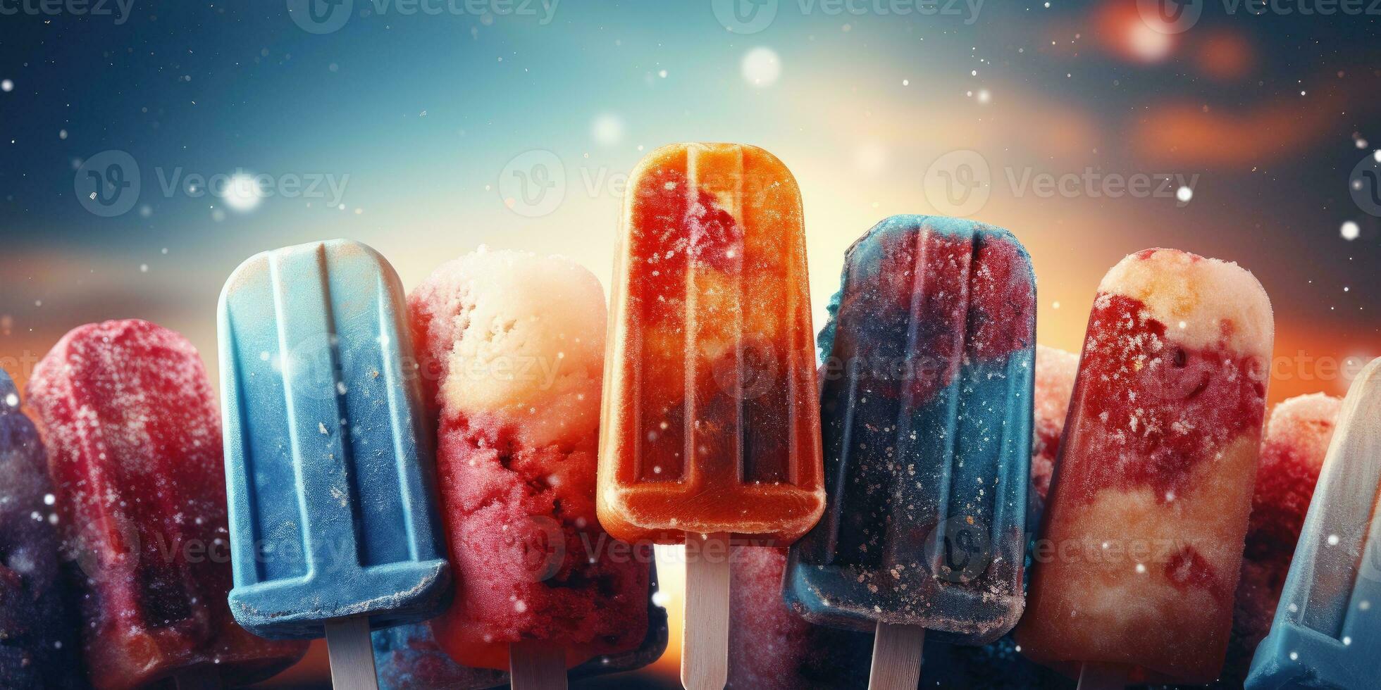 Fruta paleta de hielo en un oscuro fondo, jugoso frutas generativo ai foto