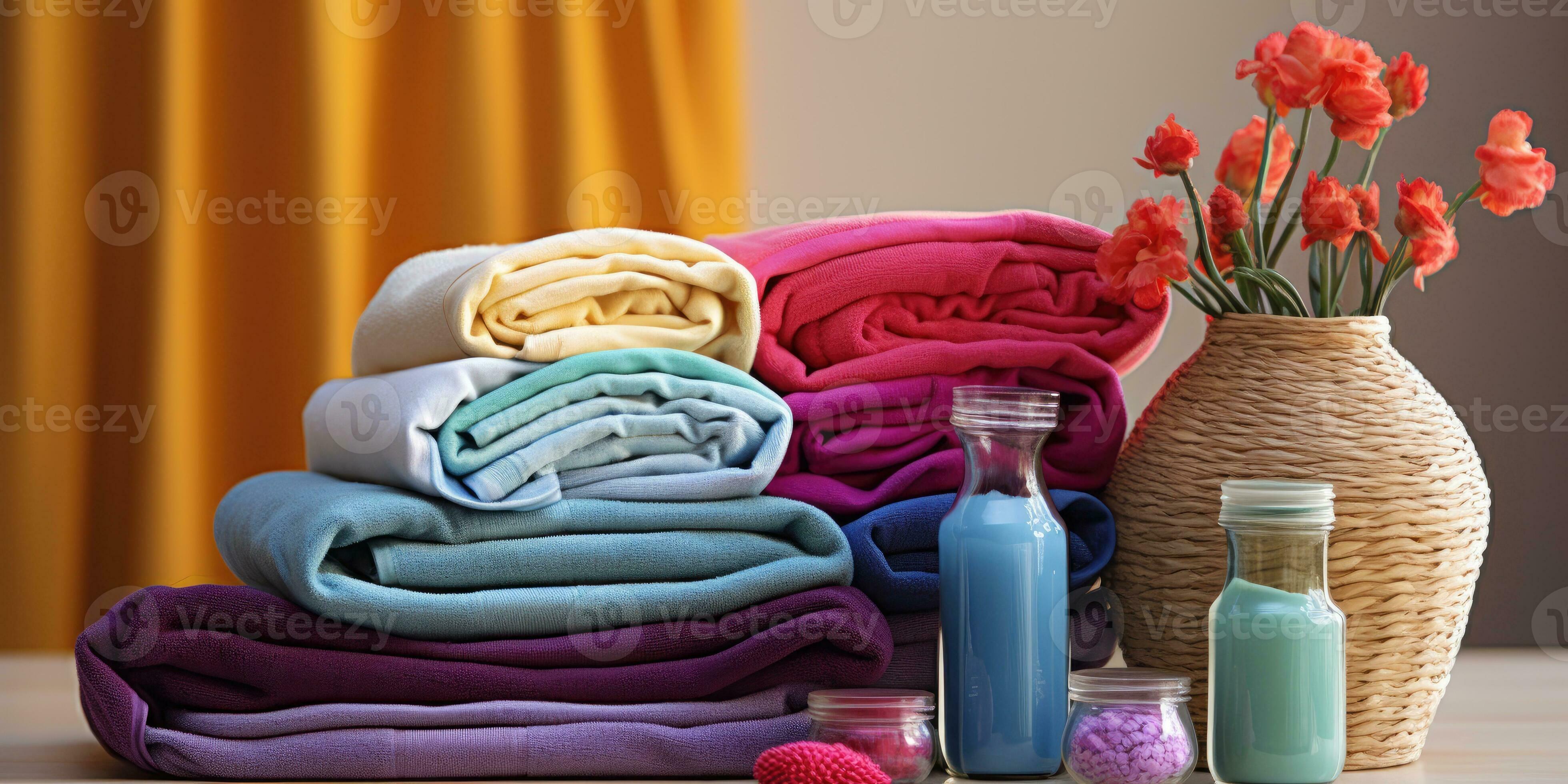 bright colored clean towels in the bathroom. Generative AI 30328637 Stock  Photo at Vecteezy