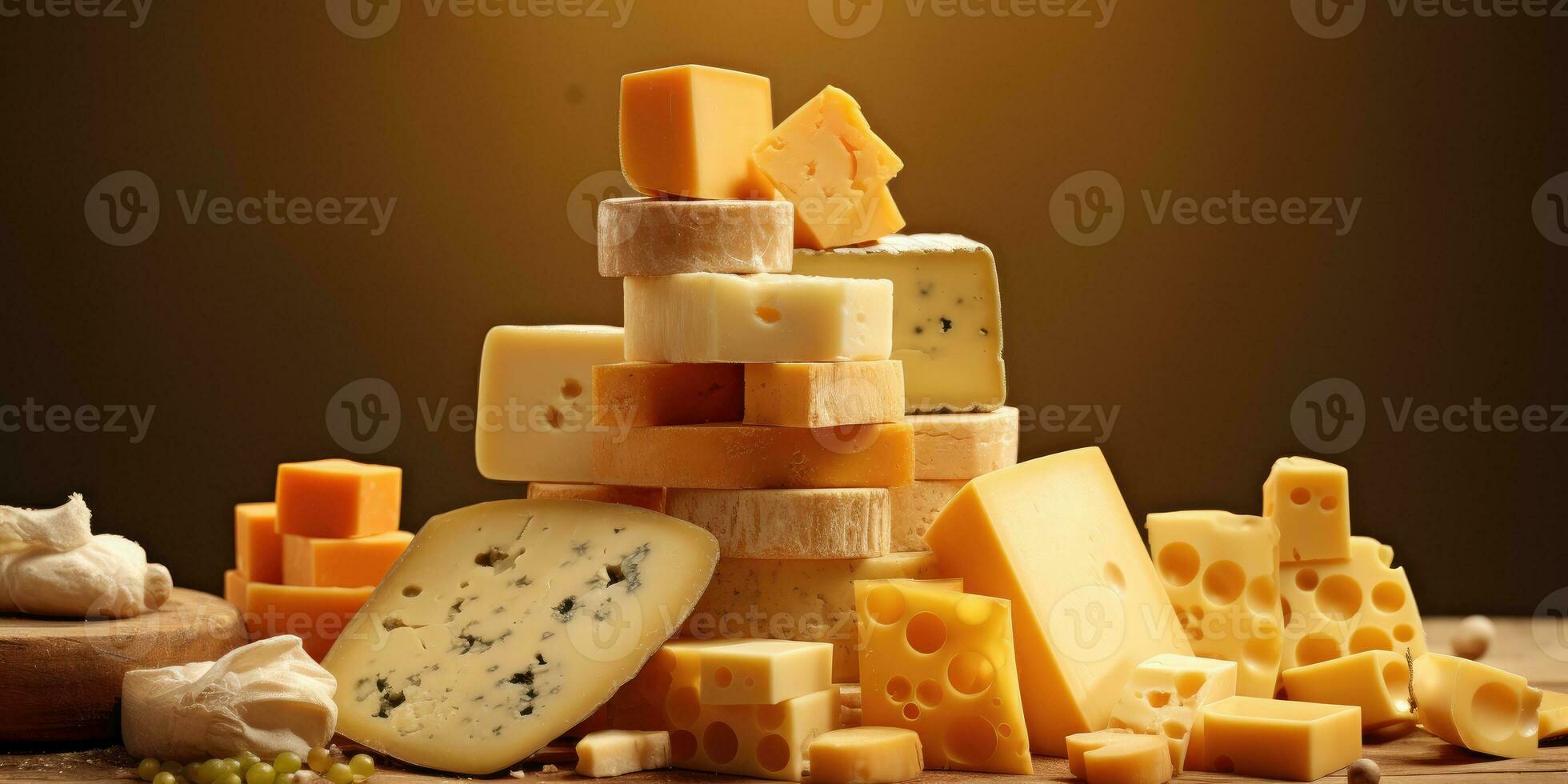 a lot of cheese, a mountain of cheese.Generative AI photo