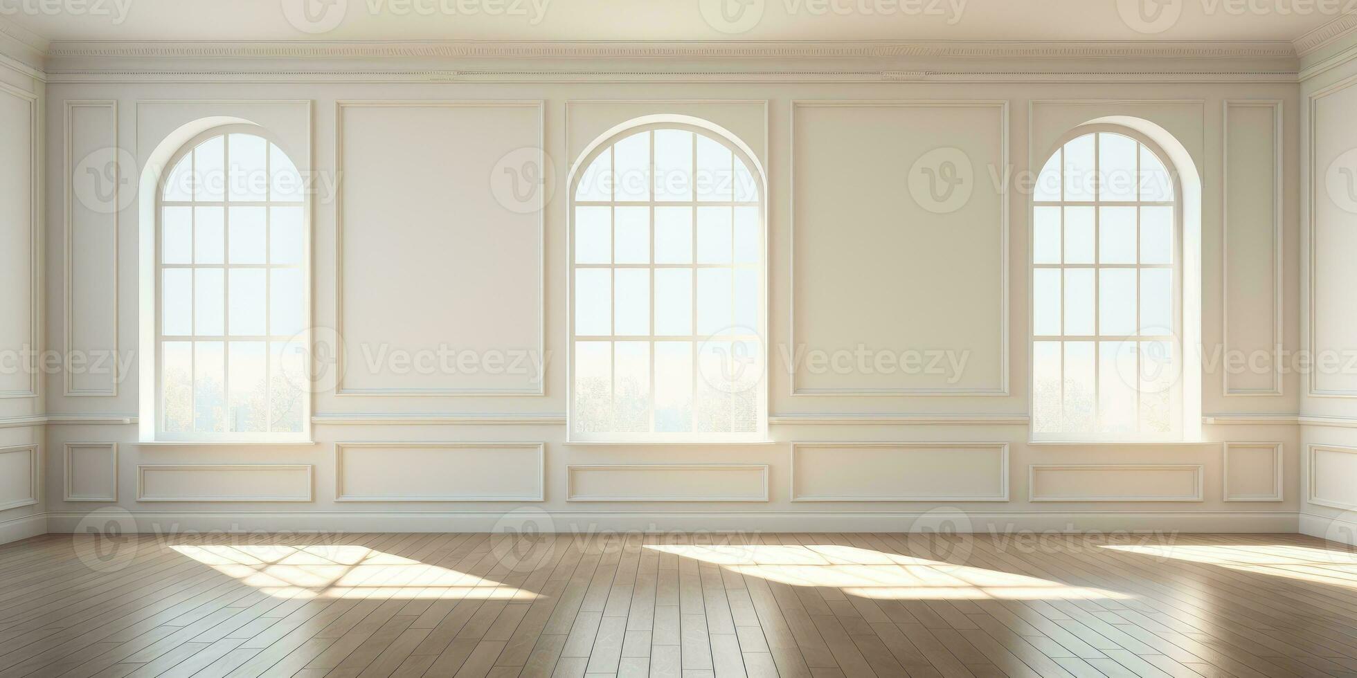 Large white room with beautiful windows. Place for text. Generative AI photo