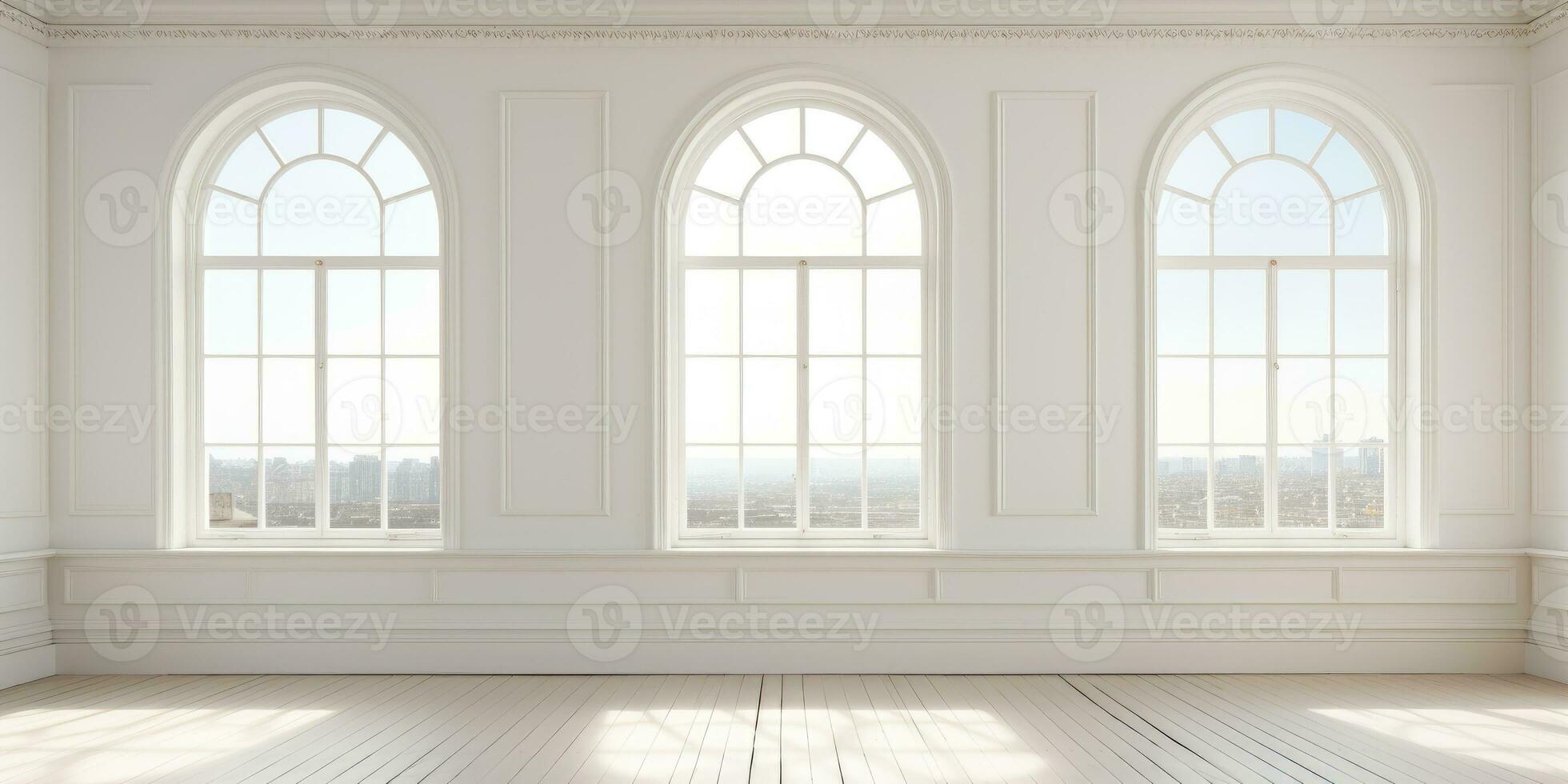 Large white room with beautiful windows. Place for text. Generative AI photo
