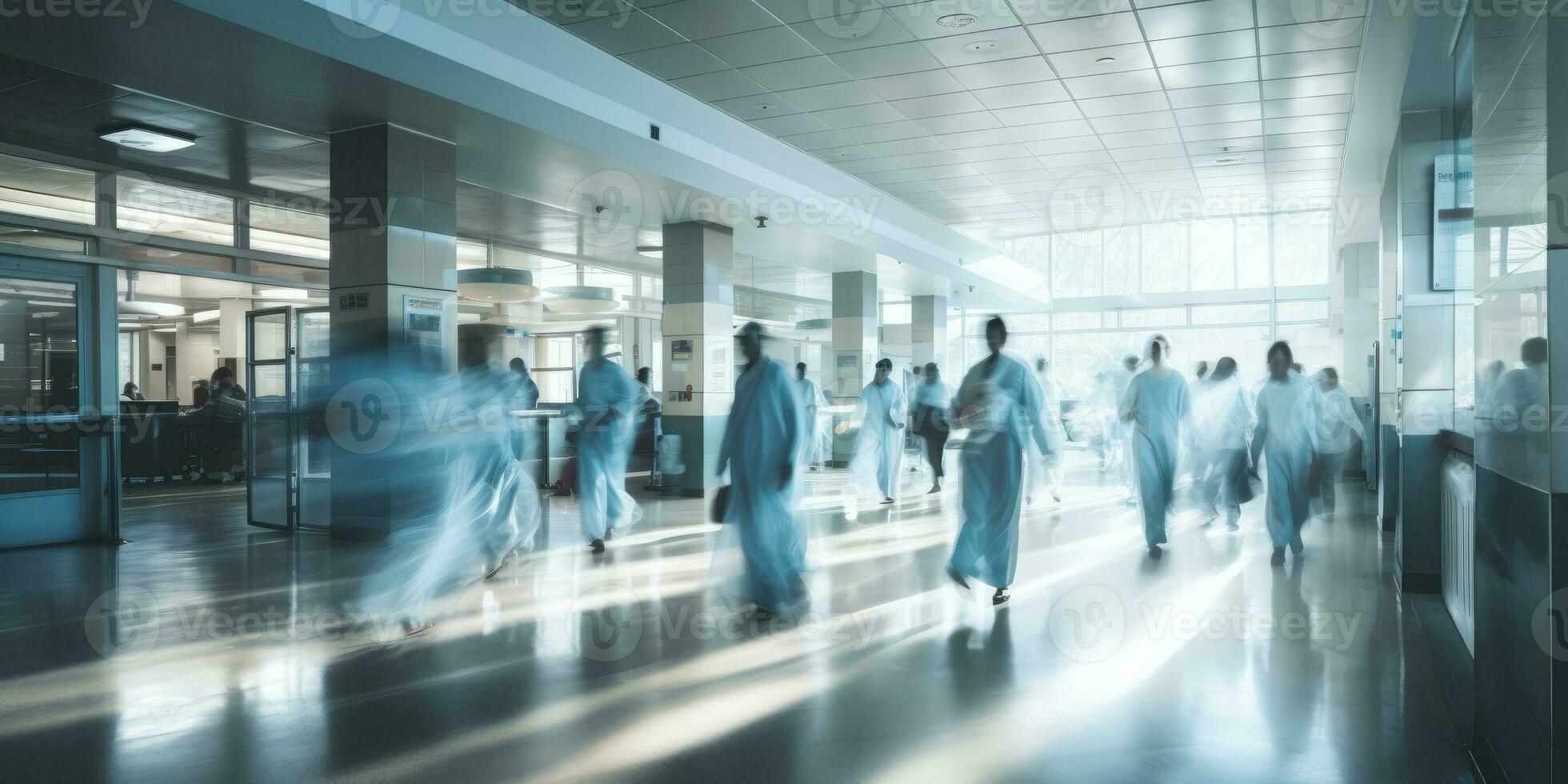 blur background intensive care hospital corridor interior, medicine concept. Generative AI photo