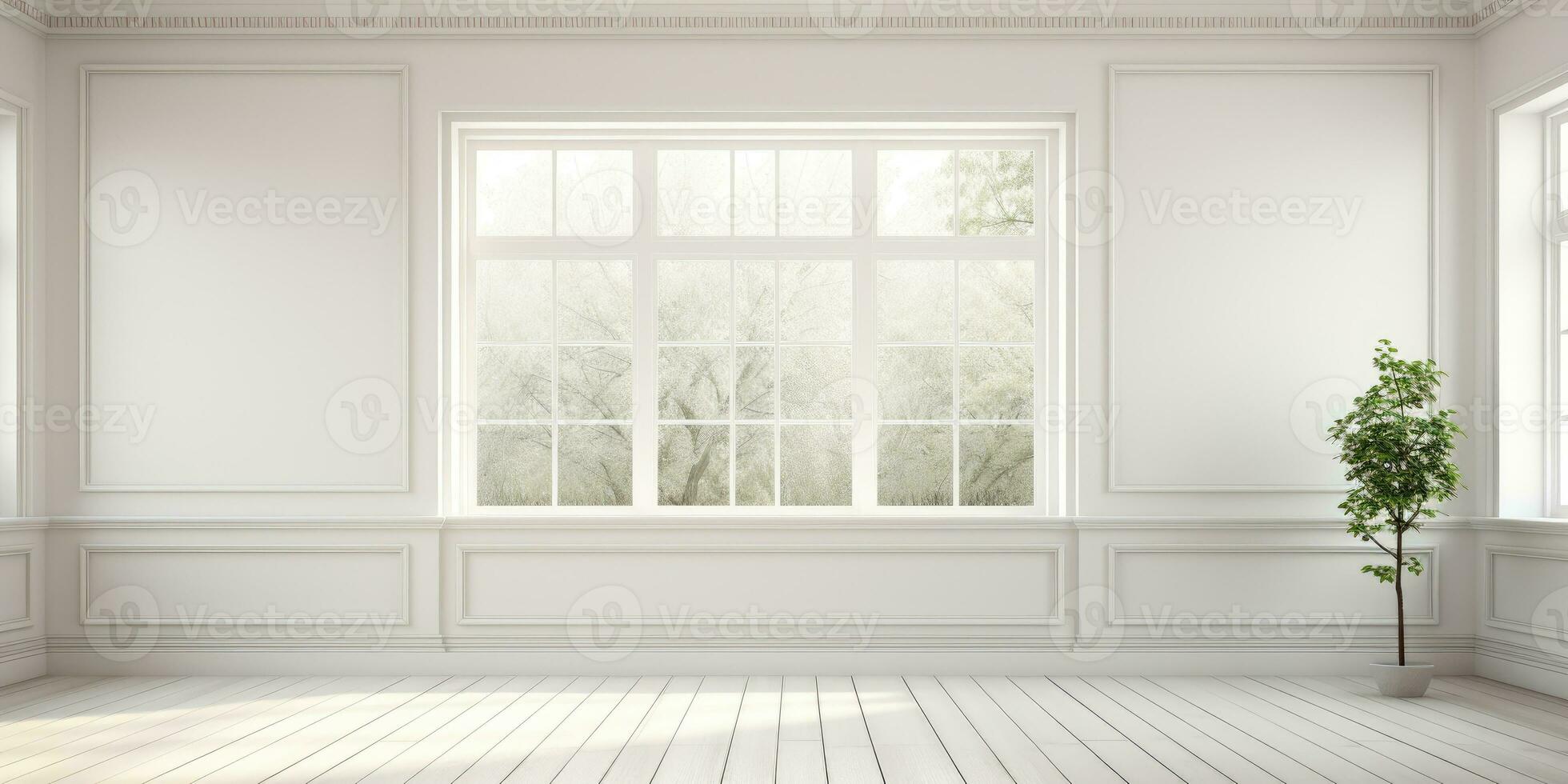 Large white room with beautiful windows. Place for text. Generative AI photo