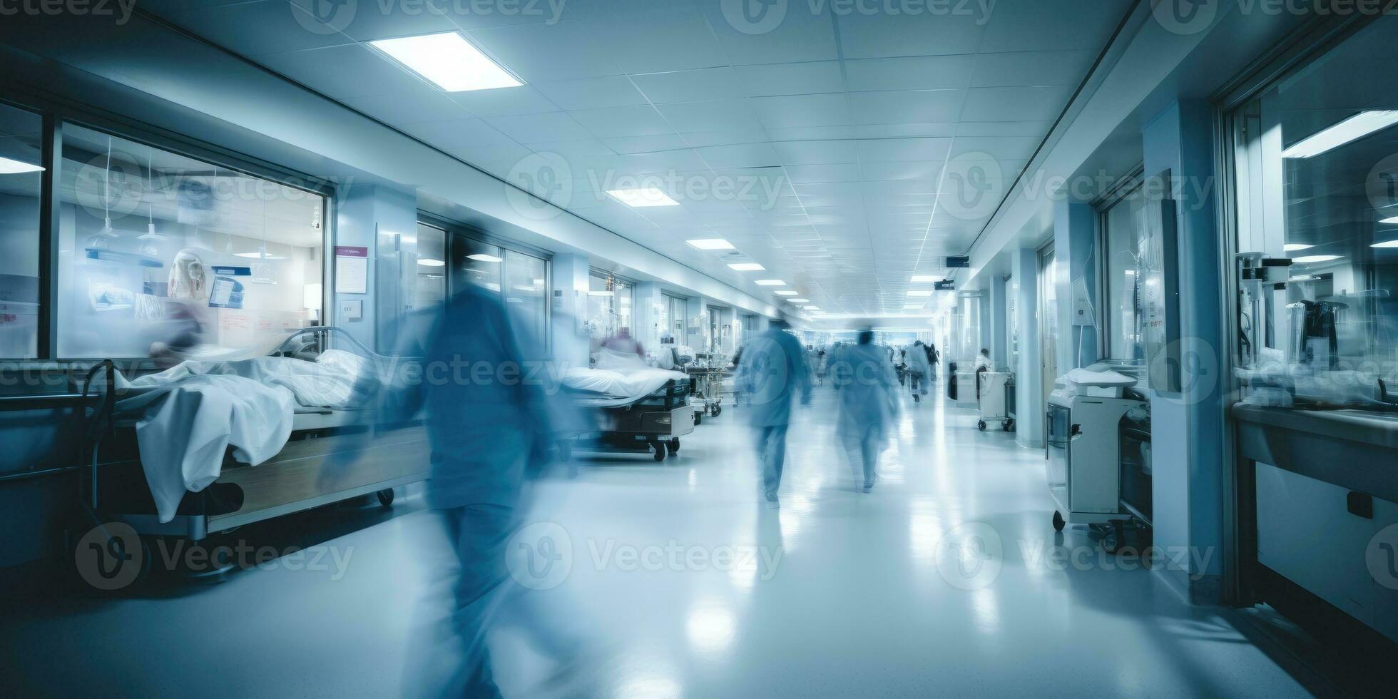 blur background intensive care hospital corridor interior, medicine concept. Generative AI photo