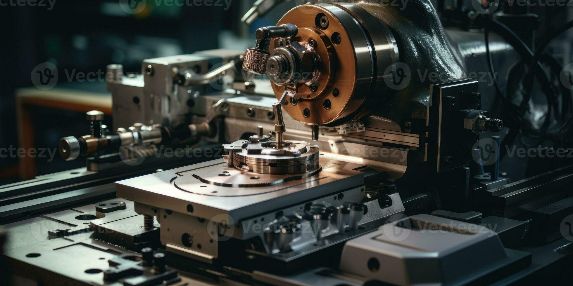 Milling machine during cutting operation. Generative AI photo