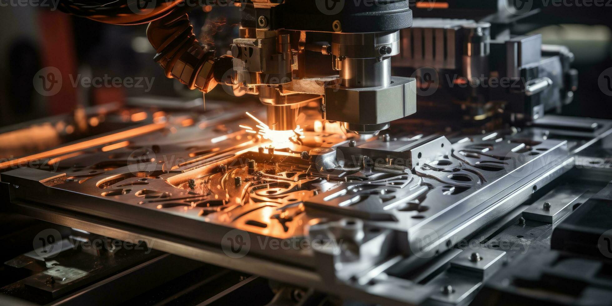 Milling machine during cutting operation. Generative AI photo
