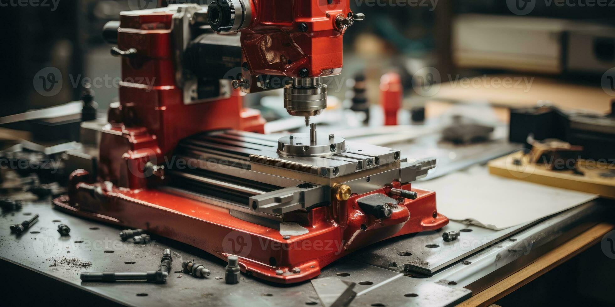 Milling machine during cutting operation. Generative AI photo