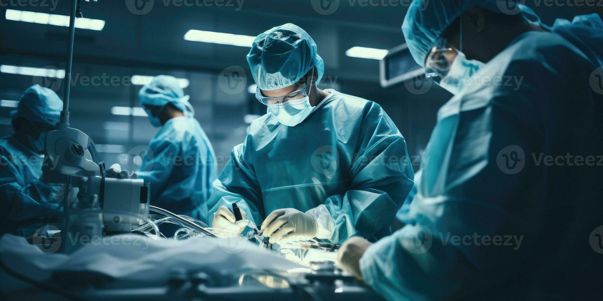 The medical team is doing the operation. Group of surgeons the operating room. Generative AI photo